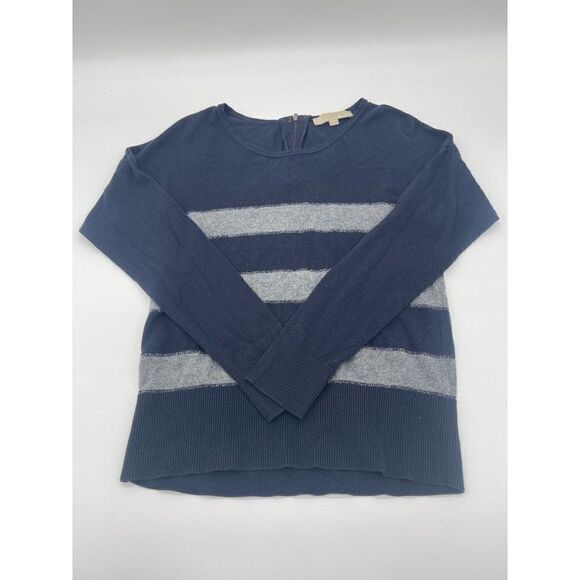 LOFT Sweater w Stripes Long Sleeves Sz M Round Neck Blue & Silver Zipper on Back - Picture 6 of 8
